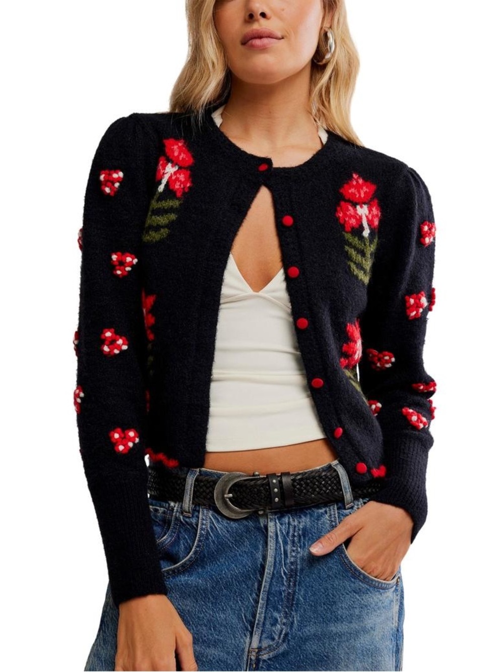 1022. FREE PEOPLE Nonna Sweater in Midnight Bloom Combo Sz XS NWT $198
